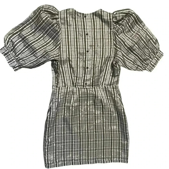 SAMSOE SAMSOE Gold Check Stripe 3/4 Puff Sleeve Celestine Back Button Dress - Picture 7 of 7